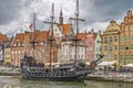 a replica of a pirate ship on the motÃâawa river in gdaÃâsk